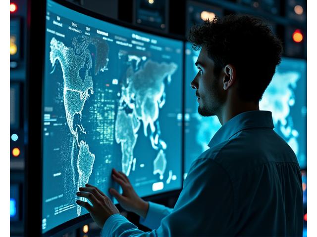 Scientist working on a complex data visualization screen